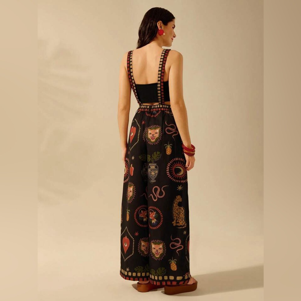 Cajuni Boho Leopard Devil's Eye Snake Bird Wide leg Jumpsuit Witchy SHEIN L - Picture 2 of 16